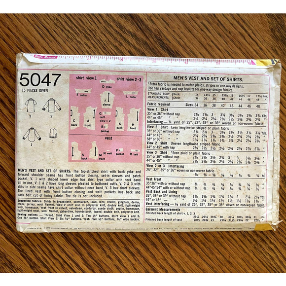 UNCUT Vintage 1970s Simplicity 5047 Sewing Pattern Chest 40 Mens Vest & Shirts - Picture 2 of 2